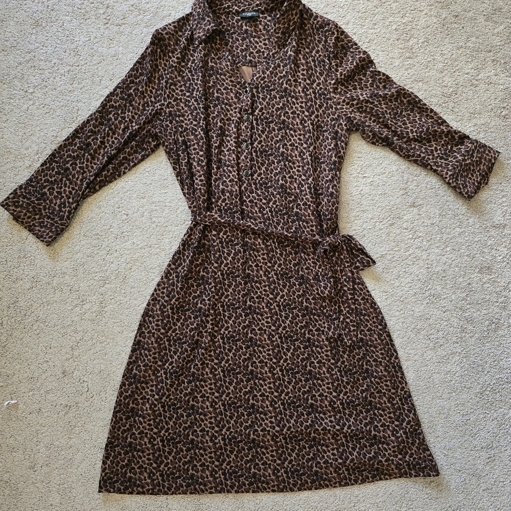 Talbots Animal Print Dress Tie Waist Large Stretch Large
